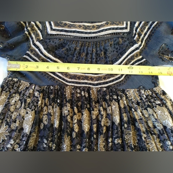 Free People Boho Tunic Black Tan Floral Peasant Top XS Square Neck Crochet Dress - Picture 9 of 16